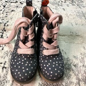 Cat & Jack Navy Polka Dot Boots with Pink Laces